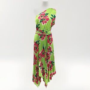 Gingham & Heels Womens One Shoulder Midi Dress Jacquard Romantic Floral Sz 16